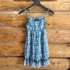 Vintage Girls 10/12 Sleeveless Plaid Sundress in Blue & Green
